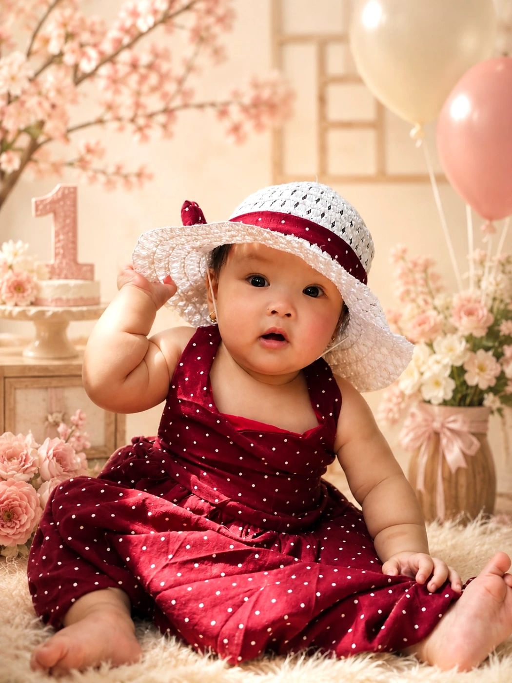 Vani váy đỏ chấm bi